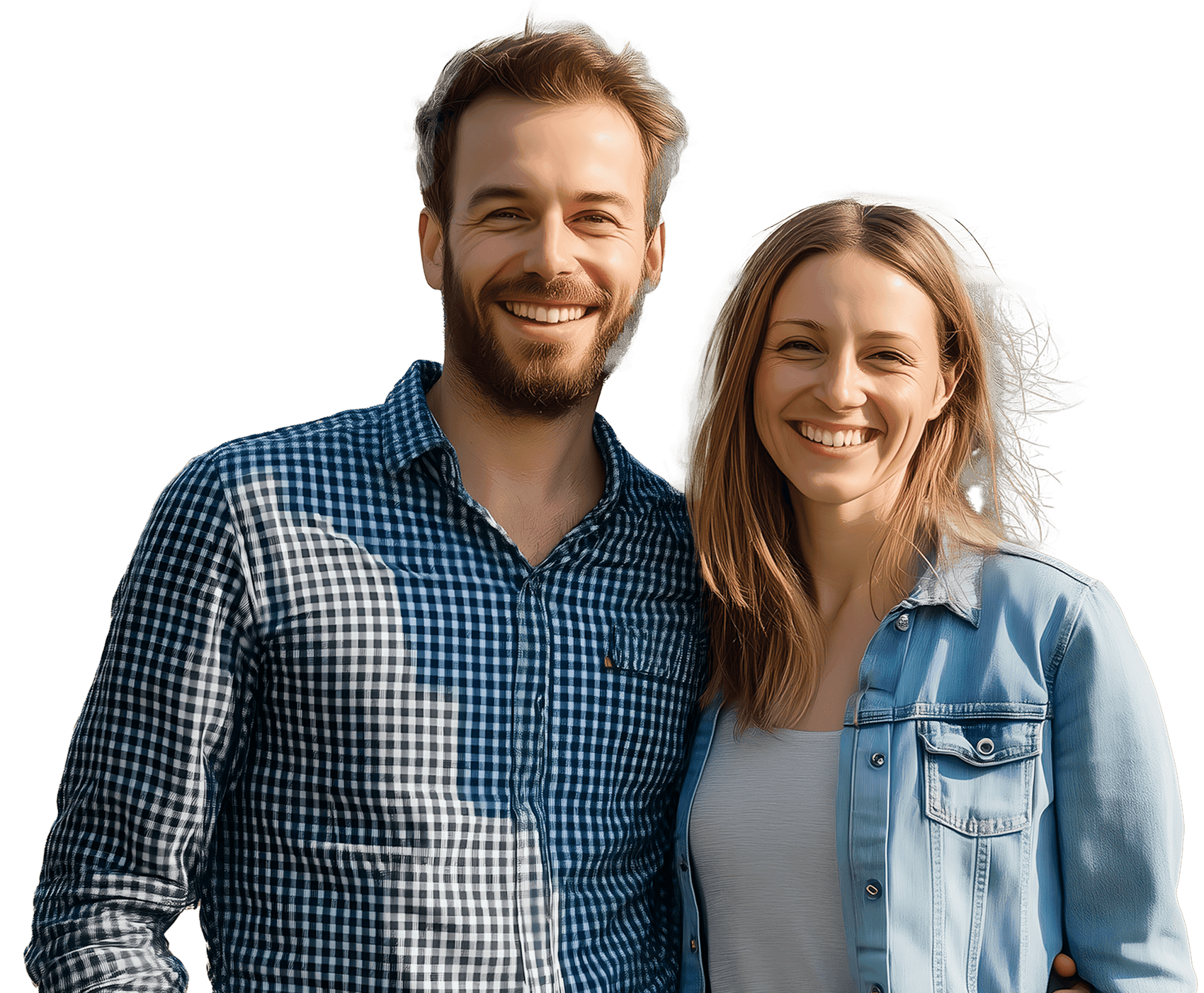 Mann und Frau stehen Arm in Arm vor einer Photovoltaikanlage